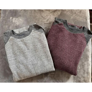 Gap Mens Raglan Crewneck Sweater Bundle 2 Pack Gray Burgundy XXL Knit‎ Pullover